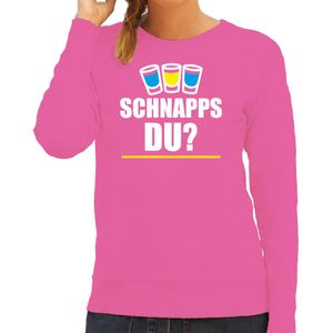 Apres ski sweater/trui voor dames - schnapps du - roze - wintersport - skien