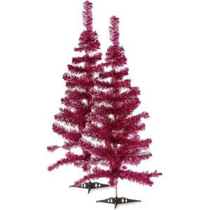 2x stuks kleine fuchsia roze kerstbomen van 90 cm