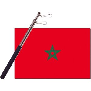 Landen vlag Marokko - 90 x 150 cm - met compacte draagbare telescoop vlaggenstok - supporters
