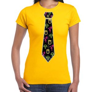 Tropical party T-shirt voor dames - stropdas - geel - neon - carnaval - tropisch themafeest