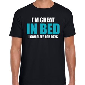 Great in bed / Geweldig in bed fun tekst pyjama shirt zwart heren - Grappig slaapshirt / kleding