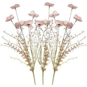 3x Roze papaver/klaproos gedroogde kunstbloemen 53 cm