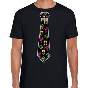 Tropical party T-shirt voor heren - stropdas - zwart - neon - carnaval - tropisch themafeest