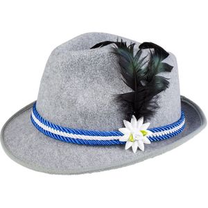 Verkleed hoedje voor Oktoberfest/duits/tiroler - grijs/blauw - volwassenen - Carnaval