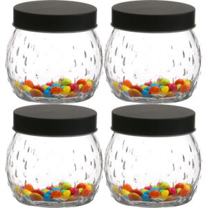 Urban Living Voorraadpot/bewaarpot Roma - 6x - 1L - glas - zwart - D13 x H13 cm