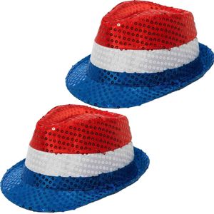 2x Stuks Nederlandse vlag gleufhoeden/hoedjes met pailletten - rood/wit/blauw