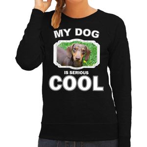 Teckel honden sweater / trui my dog is serious cool zwart voor dames