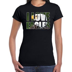 Tekst t-shirt I love eagles met dieren foto van een arend vogels zwart voor dames