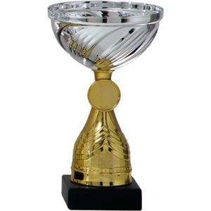 Luxe trofee/prijs beker -  goud/zilver - kunststof - 14 x 8 cm