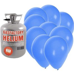 Helium tank met 30 blauwe ballonnen