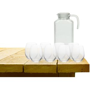 Excellent Houseware karaf schenkkan glas 1700 ml met 8x stuks Oval drinkglazen 390 ML