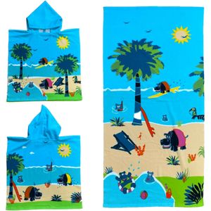 Set van bad cape/poncho met strand/badlaken voor kinderen nijlpaard print microvezel