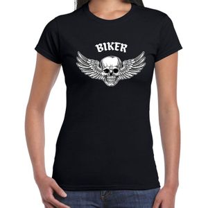 Biker fashion t-shirt motorrijder zwart voor dames