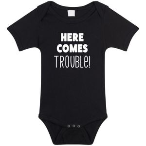 Here comes trouble cadeau baby rompertje zwart meisjes/jongens