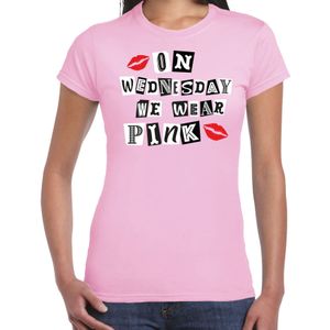 Verkleed t-shirt voor dames - on wednesday we wear pink - roze - gemene meiden - carnaval