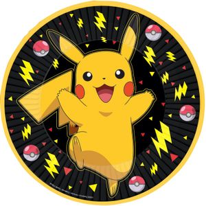 Pokemon themafeest gebaksbordjes - 8x - zwart/geel - karton - D23 cm