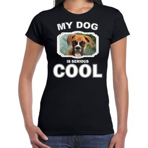 Boxer honden t-shirt my dog is serious cool zwart voor dames