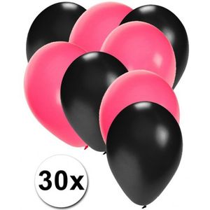 30x ballonnen zwart en roze