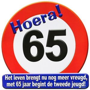 Hulde verjaardags stopbord 65 jaar feestversiering/decoratie