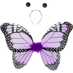 Vlinder verkleed set - vleugels/toverstafje/diadeem - paars - kinderen - carnaval accessoires