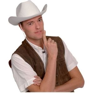2x stuks witte verkleed cowboyhoed vilt