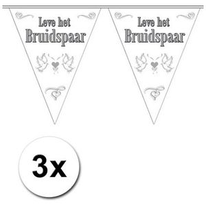 3x stuks Vlaggenlijnen Bruiloft / Bruidspaar / Huwelijk