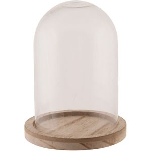 Decoratie stolp - glas - houten bruin plateau - D12 x H13 cm