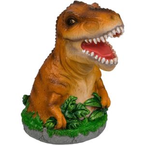 Spaarpot Dinosaurus T-REX - bruin - polyresin - 15 x 13 cm - met afsluitdop