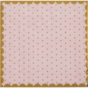 Papieren servetten - stippen - Babyshower meisje - 20x stuks - 25 x 25 cm - roze/goud