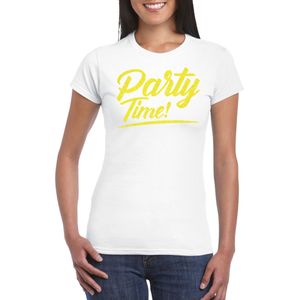 Verkleed T-shirt voor dames - party time - wit - geel glitter - carnaval/themafeest