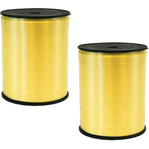 2x rollen cadeaulint/sierlint in de kleur geel 5 mm x 500 meter
