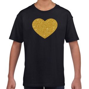 Gouden hart gouden glitter t-shirt zwart kids