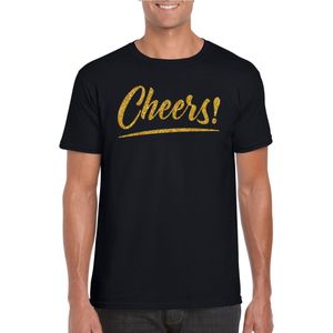 Verkleed T-shirt voor heren - cheers - zwart - gouden glitter - carnaval/themafeest