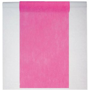 Feest tafelkleed met tafelloper - op rol - wit/fuchsia roze - 10 meter