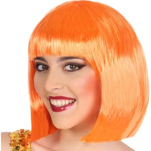 Verkleedpruik voor dames half lang haar - Oranje - Bob lijn - Carnaval/party