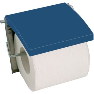 MSV Toiletrolhouder voor wand/muur - Metaal en MDF hout klepje - donkerblauw