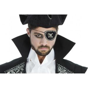 Piraten ooglapje - met elastiek - met schedel en strass steentjes - kunststof - zwart