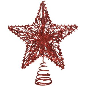 Kunststof ster piek/kerstboom topper rood 22 cm