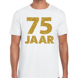 75 jaar goud glitter verjaardag/jubileum kado shirt wit heren