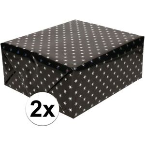 2x Inpakpapier/cadeaupapier zwart sterren 150 x 70 cm rollen