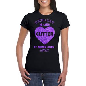 Gay Pride T-shirt voor dames - being gay is like glitter - zwart/paars - glitters - LHBTI