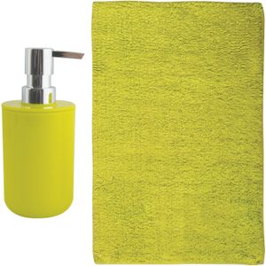 MSV badkamer droogloop mat - Napoli - 45 x 70 cm - met bijpassend zeeppompje - limegroen