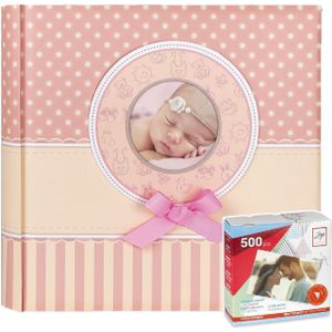 Fotoboek/fotoalbum Matilda baby meisje met 30 paginas roze 31 x 31 x 3,5 cm inclusief plakkers