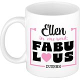 Naam mok Ellen - wit - Fabulous - keramiek - 300 ml - cadeau collega beker