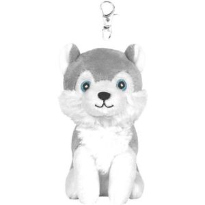 Knuffeldier Husky hond Billy - sleutelhangers - dieren knuffels - grijs/wit - 11 cm
