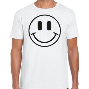 Verkleed T-shirt voor heren - smiley - wit - carnaval - foute party - feestkleding
