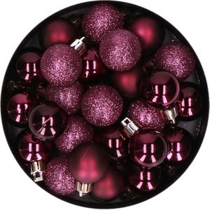 20x stuks kleine kunststof kerstballen aubergine roze 3 cm mat/glans/glitter