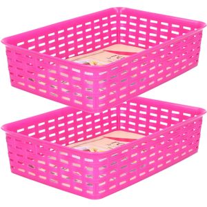 Opbergmandje/ladeverdeler - 2x - fuchsia roze - 2 liter - kunststof - 17 x 25 x 6 cm - kleine bakjes