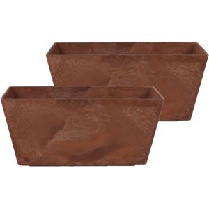 Set van 2x stuks bloempot/plantenpot balkonbak van gerecycled kunststof terra bruin D37x17 en H17 cm