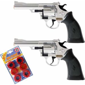 2x stuks plaffertjes speelgoed pistolen/revolvers met 12 schoten magazijn